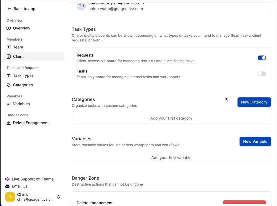 Add categories to the engagement
